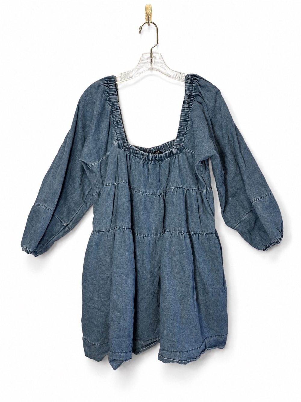 GiGio USA Denim Ruffled Dress Square Neck Long Sleeves EUC